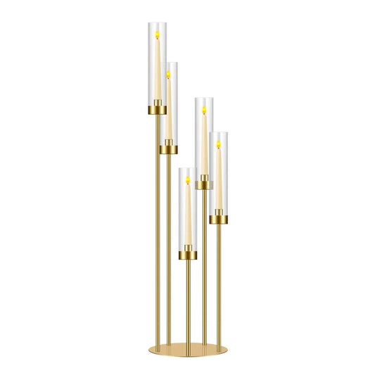 35in 1 Set Gold Candelabra Candle Centerpieces for Tables Candlesticks Holder Wedding Centerpieces Table Decorations Acrylic lampshade Fit 0.9" LED Candle