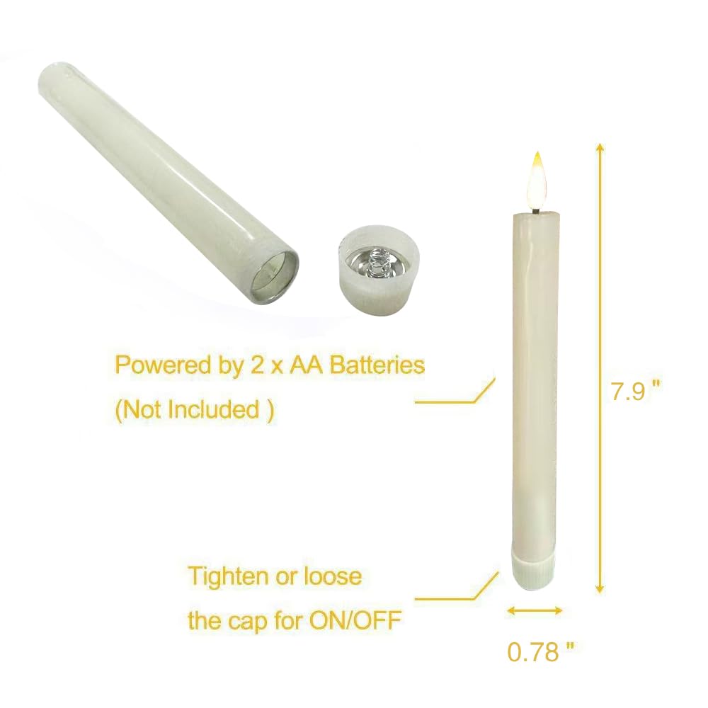 6Pcs Flameless Taper Candles with Remote Timer Dimmer, 8.9 inches Ivory Taper Candles Battery Operated, Plastic LED Candlesticks with Flickering Flame for Halloween Christmas Church Wedding