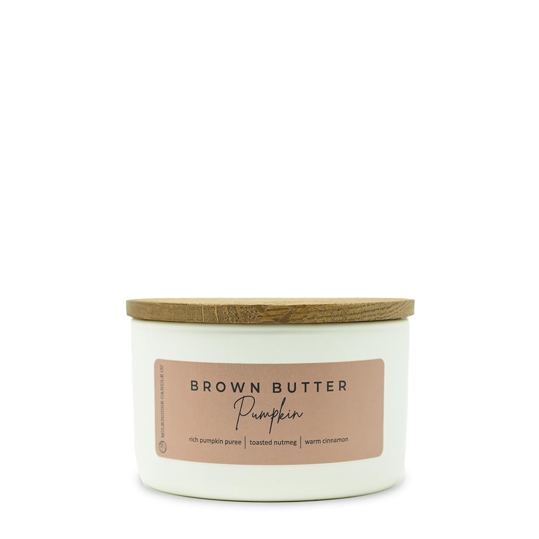 Milkhouse Candle Company Brown Butter Pumpkin Soy Candle - Rich Pumpkin Puree | Toasted Nutmeg | Warm Cinnamon Scented - 10 oz Signature Statement Candle with Lid, 20+ Hour Burn Time, Made in the USA
