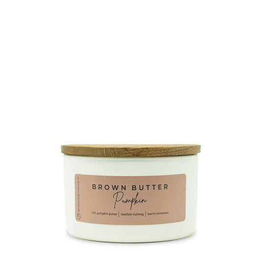Milkhouse Candle Company Brown Butter Pumpkin Soy Candle - Rich Pumpkin Puree | Toasted Nutmeg | Warm Cinnamon Scented - 10 oz Signature Statement Candle with Lid, 20+ Hour Burn Time, Made in the USA
