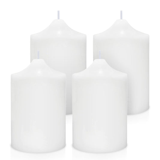 Set of 4 2x3 Inch White Pillar Candles, Dripless Unscented Cylinder Candles for Home Dinner Party Decoration - 24 Hours Burn Time