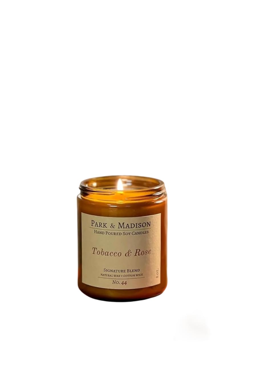 Park & Madison Tobacco & Rose Soy Candle – Musk & Floral Scented Amber Jar Candle, Hand-Poured with Natural Soy Wax (8 oz)