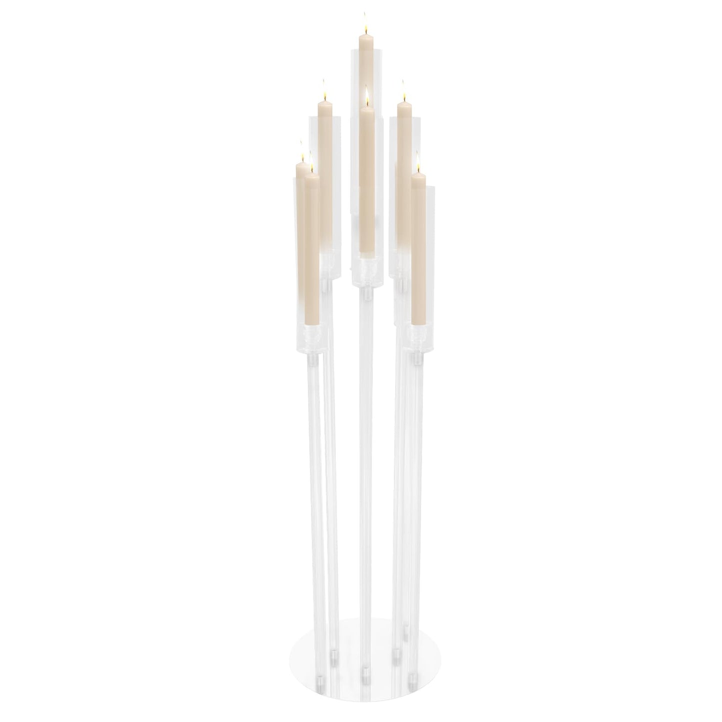 4Pcs 9 Arms Acrylic Candle Holder, Clear Candlestick Holder w/Acrylic Shade, 42.5In Tall Crystal Tapered Candle Holders Centerpieces w/Rectangular Base for Home Wedding Party (4 Pcs 9 Arms Type B)