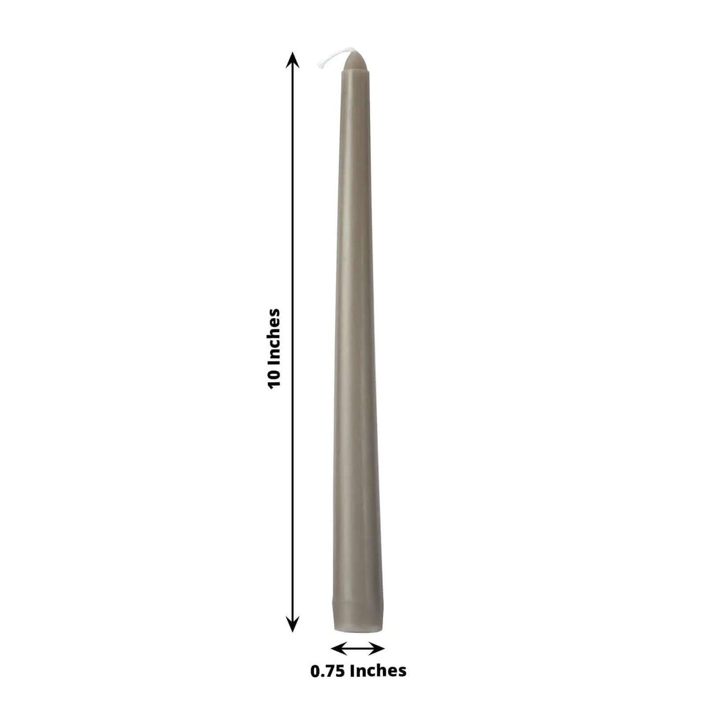 Tableclothsfactory 10" Tall Premium Quality Dripless Unscented Taupe Taper Candles Wedding Dinner Candles for Wedding Decoration Set of 12