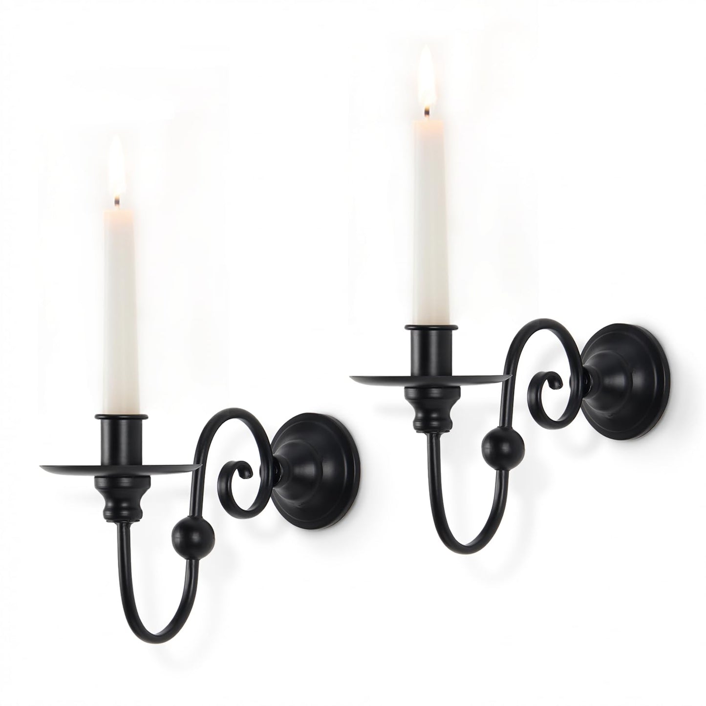 Set of 2 Black Wall Sconces Candle Holder, Modern Farmhouse Metal Wall Decor for Living Room Bathroom Dining Room, Matte Iron Scroll Wall Art Sconce for Pillar or LED Candles (8.6" x 5.9" x 3.5")