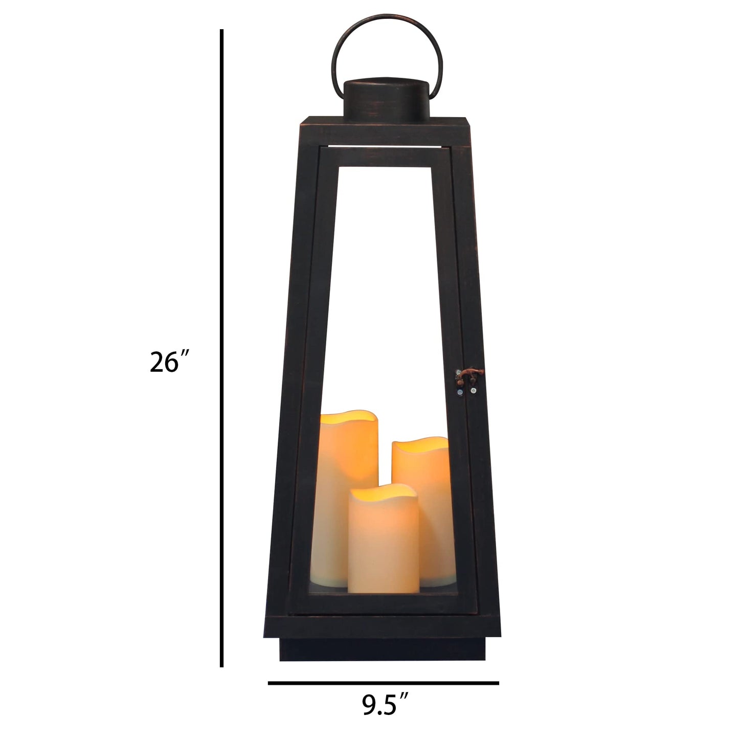 1Pack Decorative Big Lantern 25.2" H with Dancing Flame LED Timer Candle,ON/Off/Timer LED Candle with 6hours,Hanging Lantern for Outdoor Garden/Indoor Use.