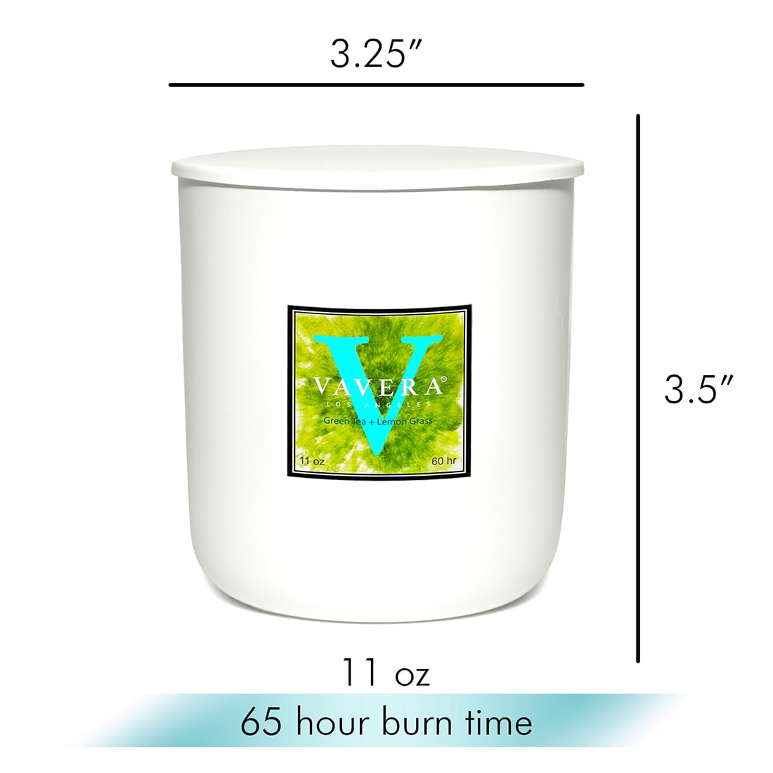 VAVERA Green Tea + Lemongrass Wood Wick Candles that Crackle, 11oz Matte White w/lid, an Amazing Spa Like Fragrance. Crossover Scent for Her or Him! Soy, Vegan, Non Toxic. Hand-Crafted in USA.