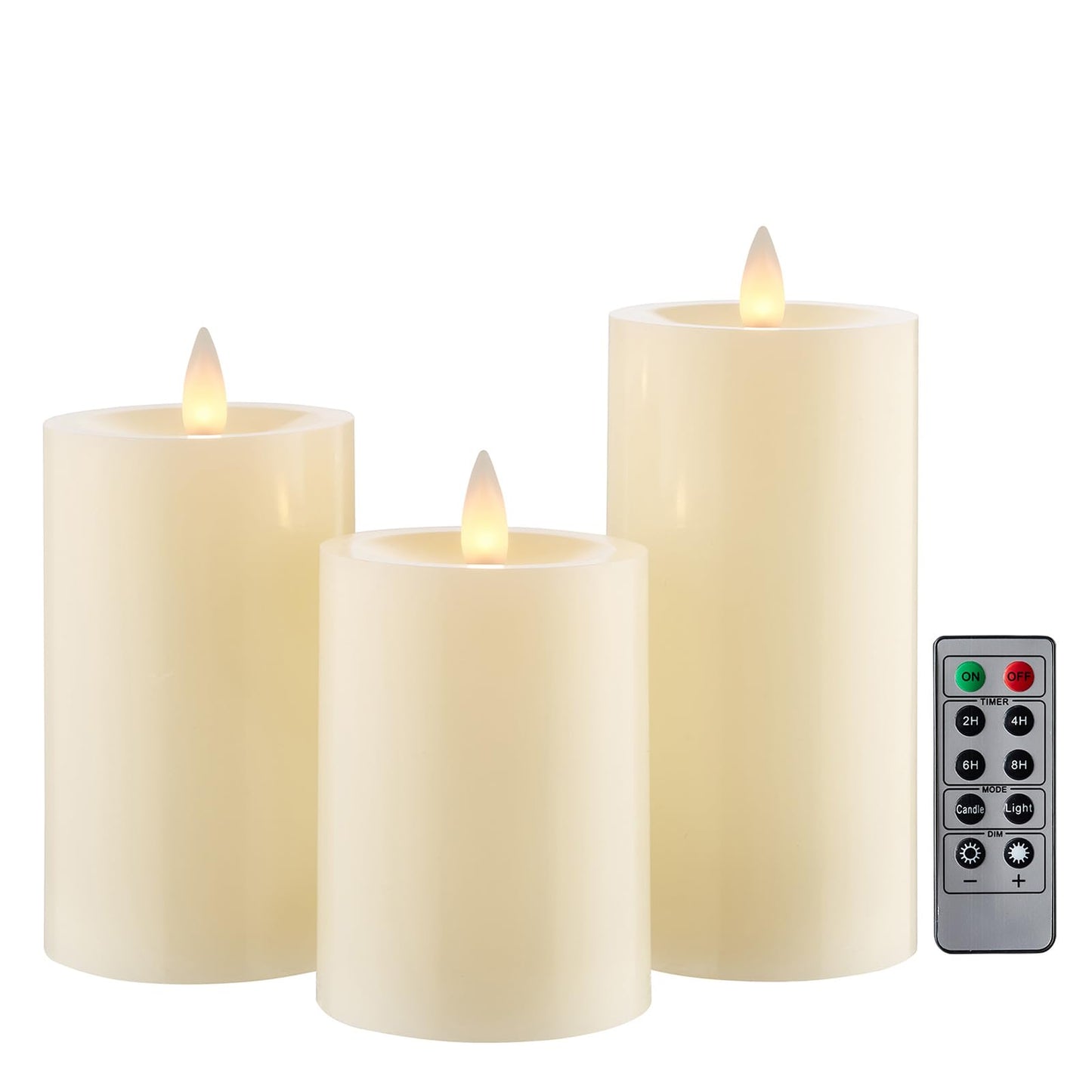 CozierGlow Flameless Pillar Candles Flickering with Remote Timer, Battery Operated LED Candles Up to 400 Hours, 3D Moving Flame Real Wax Candles, Set of 3, D3 x H4, 5", 6",Remote Included(Ivory)