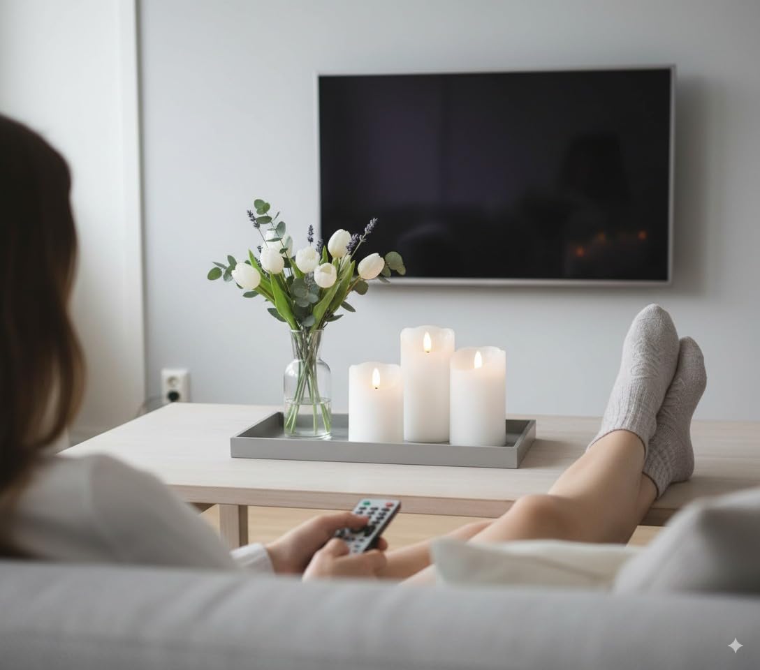 VENTA Set of 3 White Pillar Candles | Real Wax Battery Operated Flickering LED Candles with Remote | Timeless Decor for Farmhouse, Modern & Mantel Displays