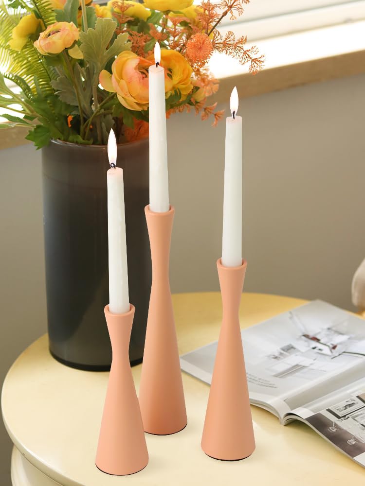 Vixdonos Taper Candle Holders Metal Candlestick Holders Set of 3 Table Mantel Decorative Candle Stand for Dinning,Party，Wedding,Home Decor(Pink Orange)
