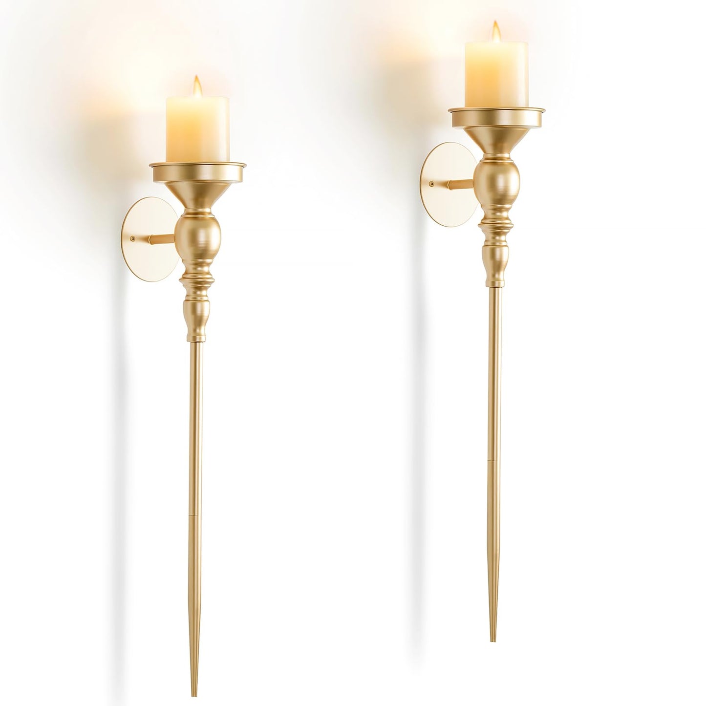 Walasis Candle Sconces Gold Wall Decor: 24.4 Inch Long Wall Candle Holder for Pillar Candles - Metal Art Decoration Candle Sconces Set of 2 for Fireplace Hallway Beside TV