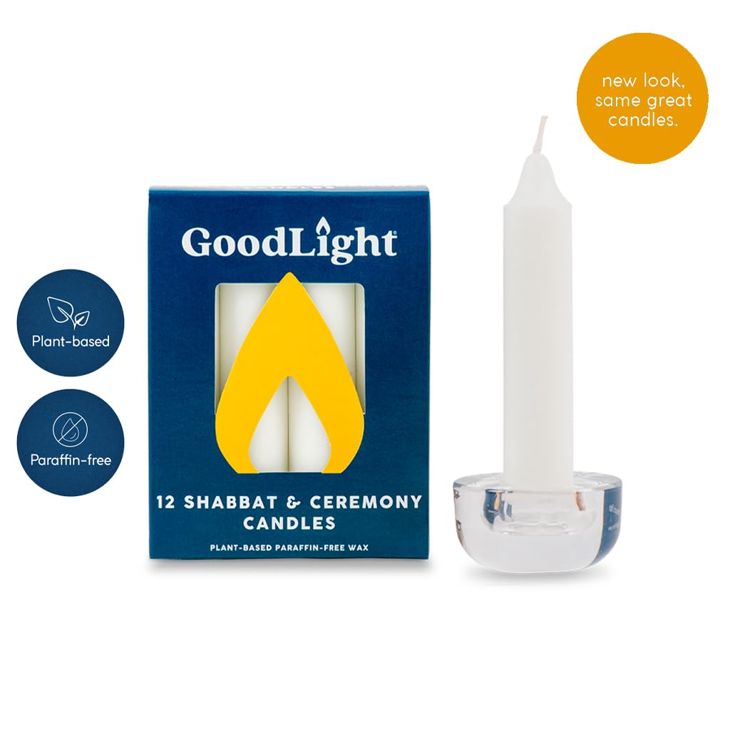 GoodLight Paraffin-Free Shabbat Shabbos Sabbath Candles - Pack of (12) White