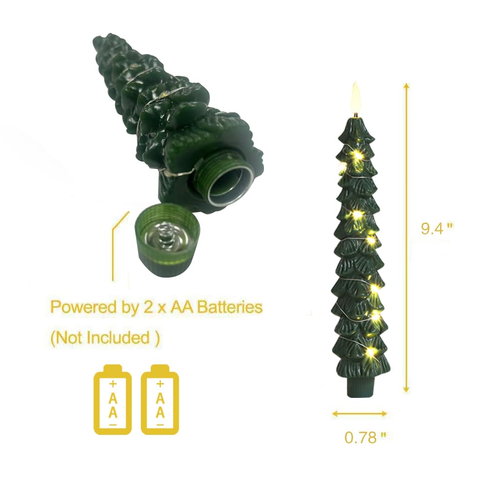 4 Pack Christmas Tree Candles with Remote, 9.4 Inch Plastic flameless Taper Candles with Embedded Star String,LED Battery Operated with 3D Flickering Flame,Window Candle for Christmas Decor