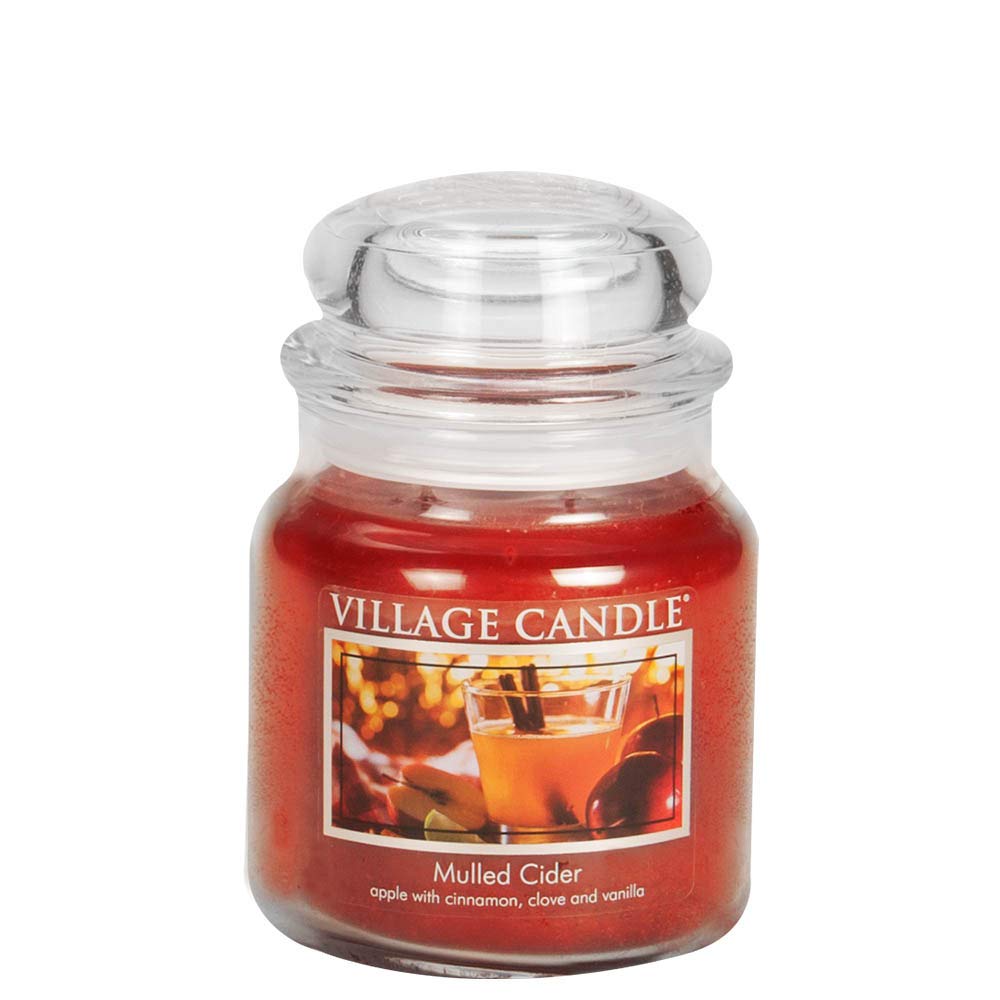 Village Candle Mulled Cider Medium Glass Apothecary Jar Scented Candle, 13.75 oz., Red