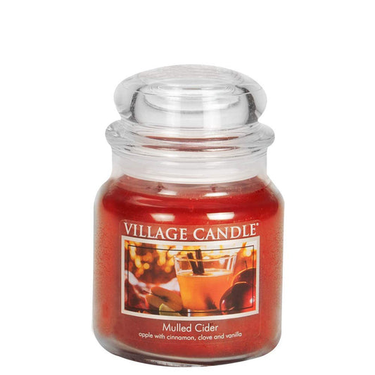 Village Candle Mulled Cider Medium Glass Apothecary Jar Scented Candle, 13.75 oz., Red