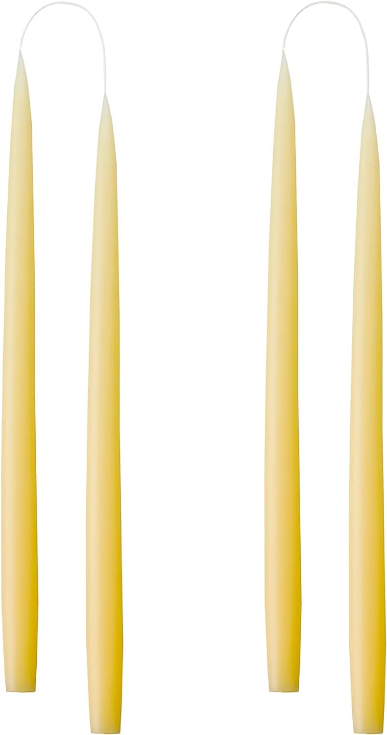 Kunstindustrien® Taper Candles, Set of 4, 13.8" – Made in Denmark, Long Burning Candles 15h, Unscented & Smokeless Candlesticks – Elegant Tall Candles for Weddings Dinners & Home Decor (Pastel Yellow)