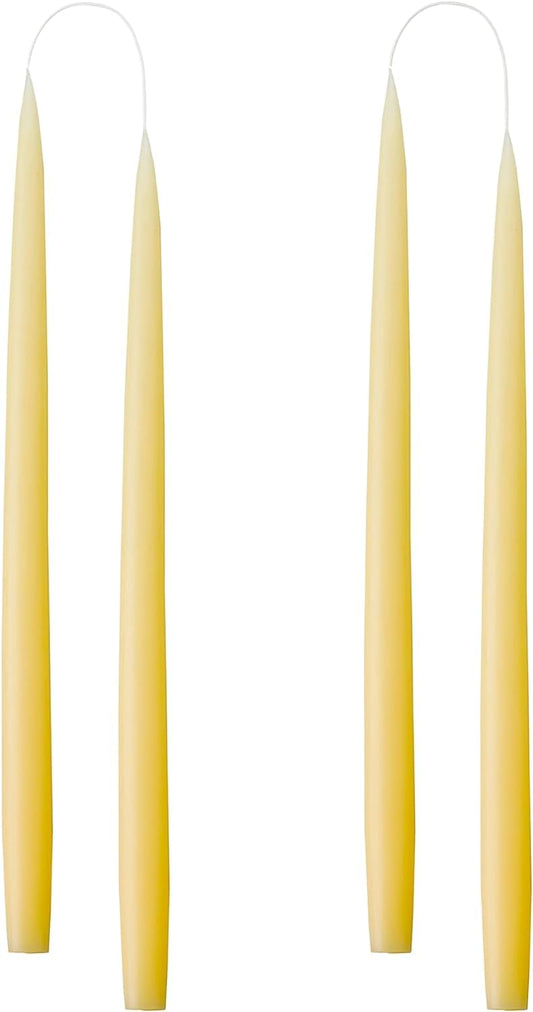 Kunstindustrien® Taper Candles, Set of 4, 13.8" – Made in Denmark, Long Burning Candles 15h, Unscented & Smokeless Candlesticks – Elegant Tall Candles for Weddings Dinners & Home Decor (Pastel Yellow)