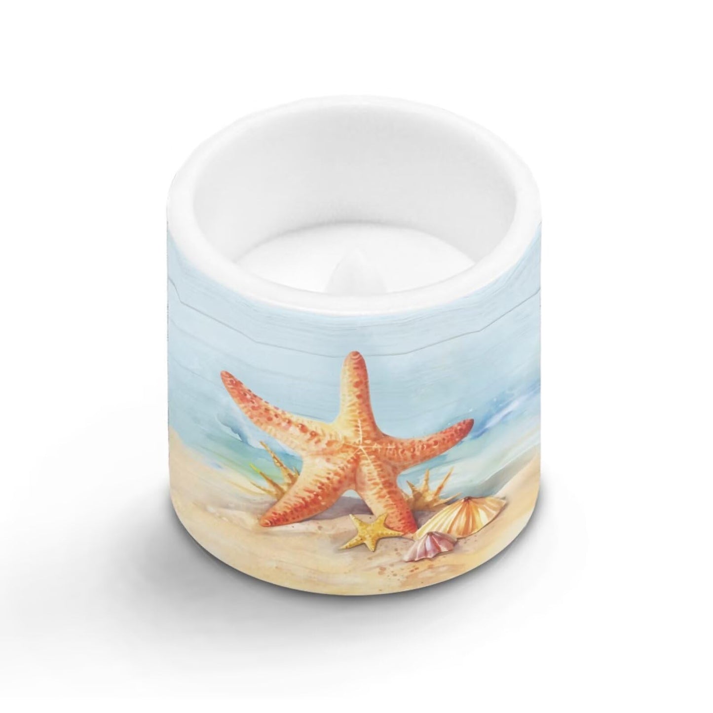 Merkmak Pack of 4 Coastal Starfish Flameless Candles with Remote Battery Operated Candles with Timer Flickering LED Elictric Pillar Tealights for Indoor Outdoor Home Table Decorations