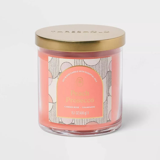 Threshold 2-Wick Lidded Glass Jar Candle (15.1oz, Peach Prosecco)