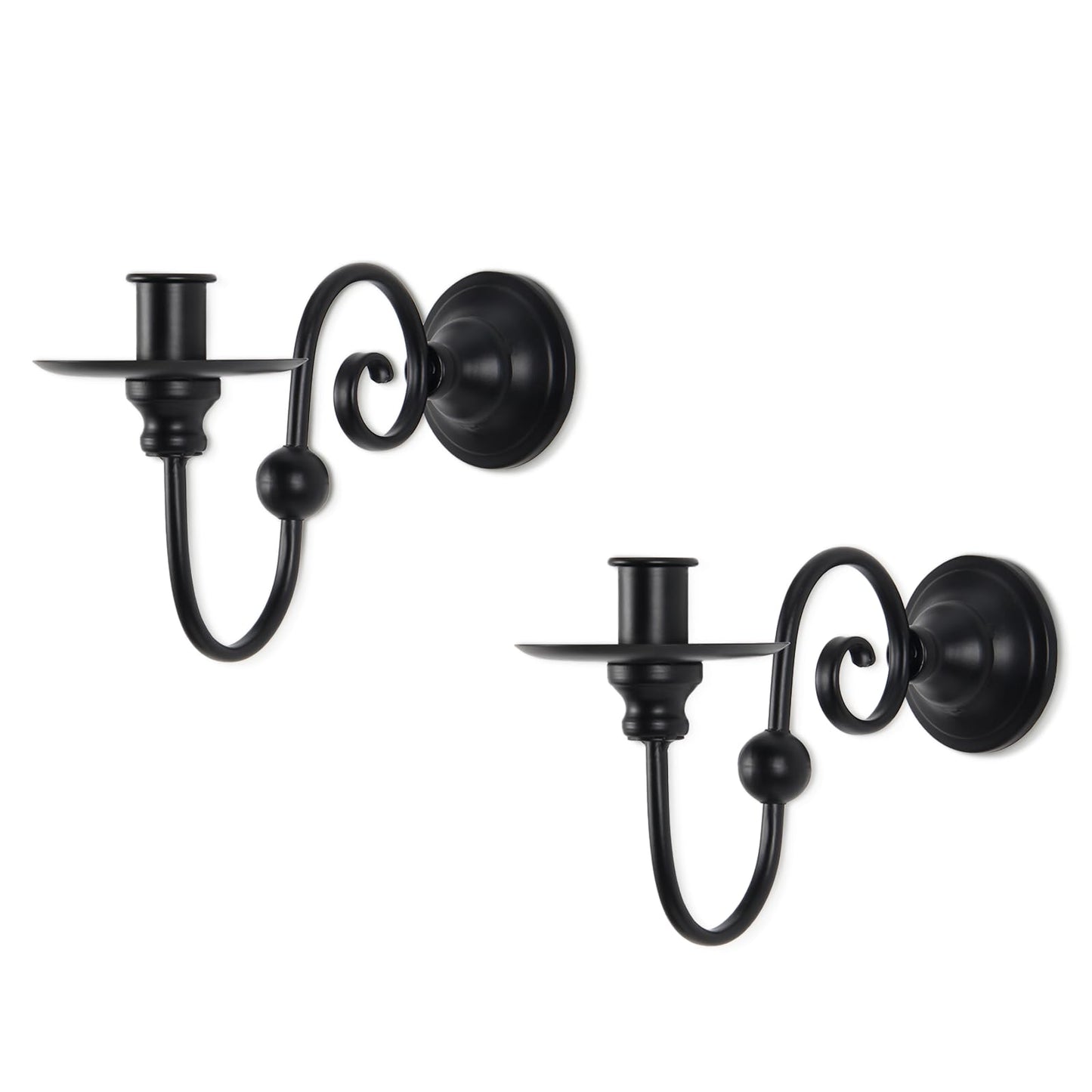 Set of 2 Black Wall Sconces Candle Holder, Modern Farmhouse Metal Wall Decor for Living Room Bathroom Dining Room, Matte Iron Scroll Wall Art Sconce for Pillar or LED Candles (8.6" x 5.9" x 3.5")