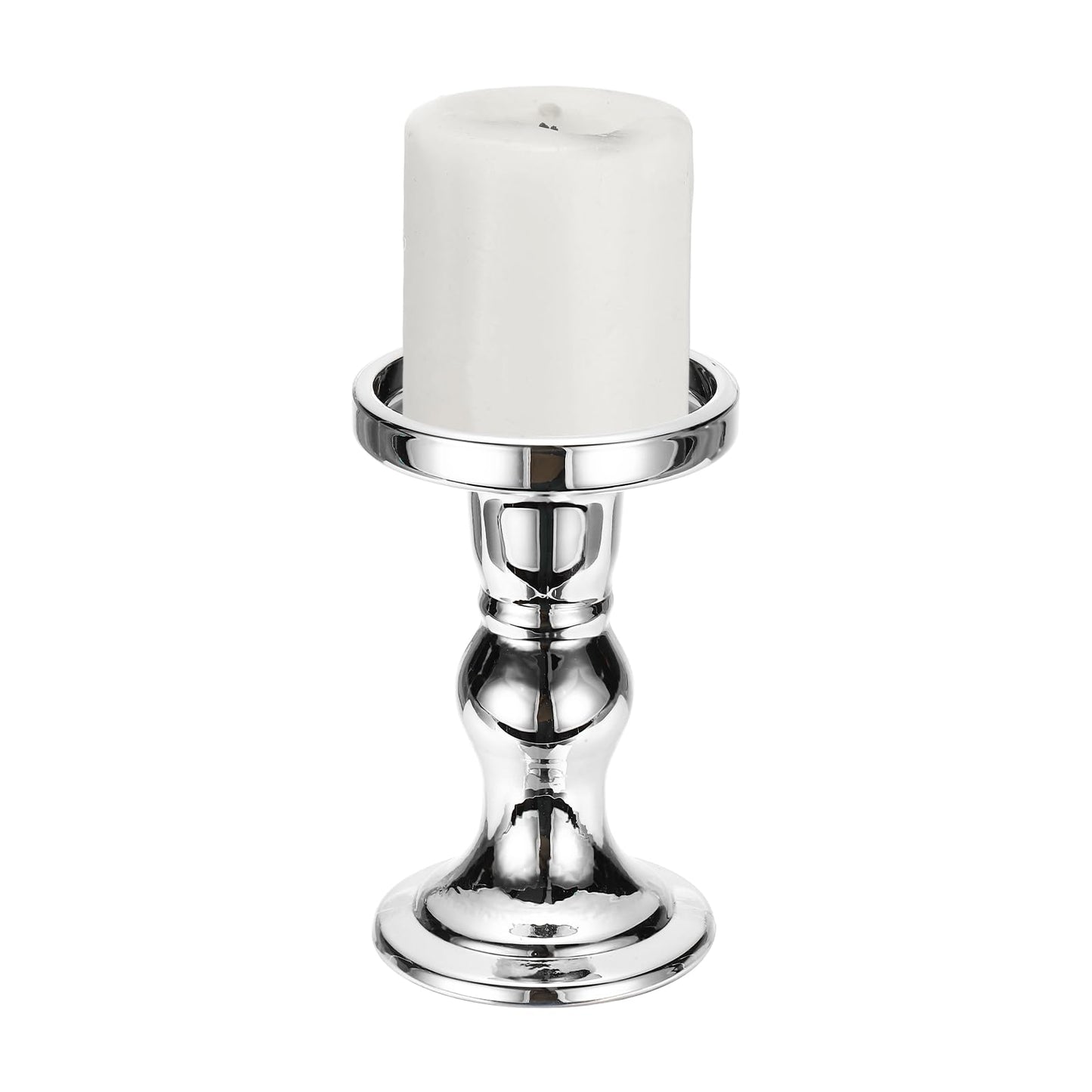 uxcell 14cm Glass Candle Holder for Taper/Column Candles, Candle Holders Tealight Stand Candlestick for Tealight Wedding Table Centerpiece Home Decor, Silver