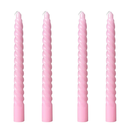 8 Inch Taper Spiral Candle Set of 4 Tapered Candles, 5 hrs,Smokeless,Tall Candlesticks, Home Dinner, Party, Wedding, Halloween, Christmas (4, Pink, 20cm)