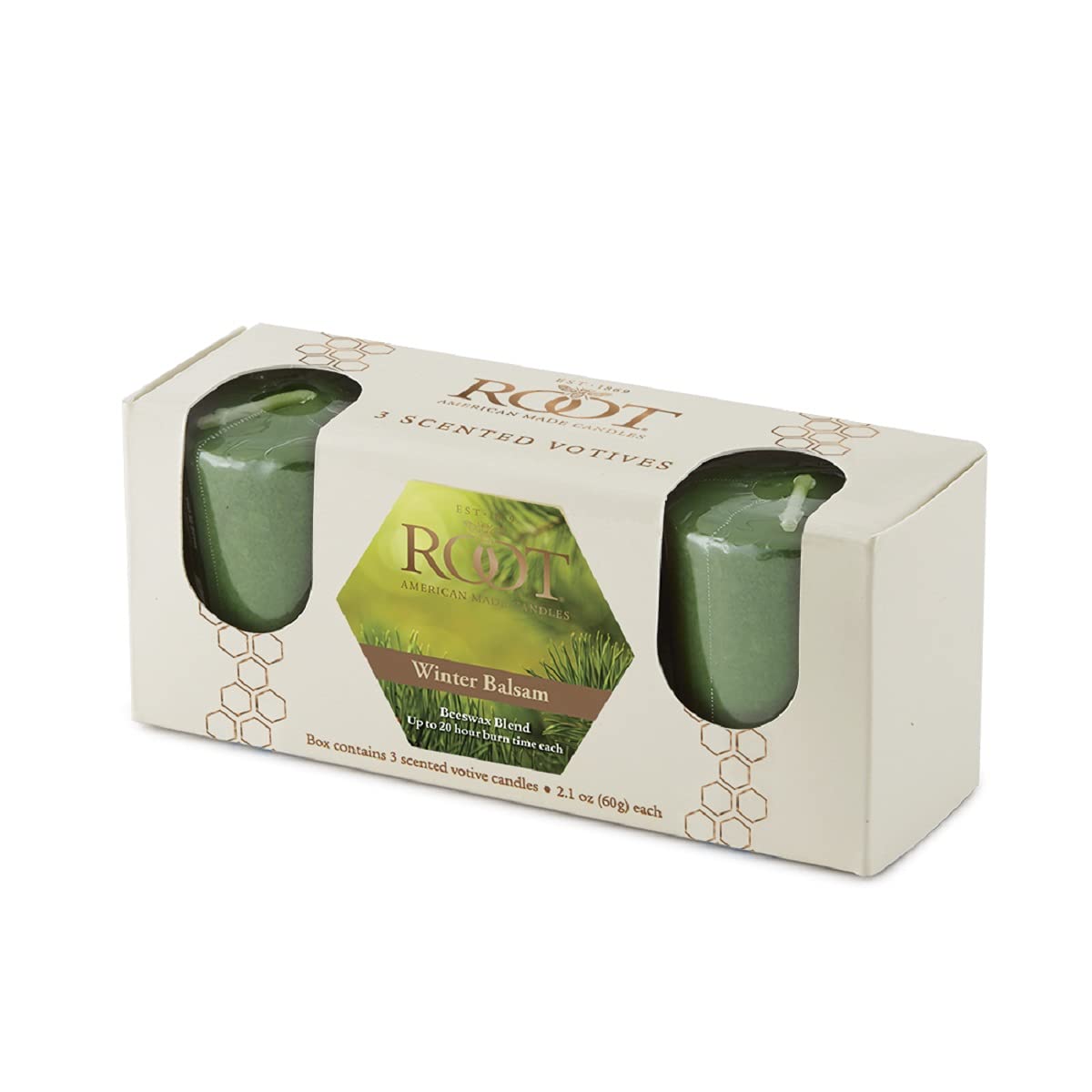 Root Candles Votive Gift Pack 3-Count Fall/Winter Scented Votive Candles Beeswax Blend Premium Handcrafted 20-Hour Votives, Winter Balsam