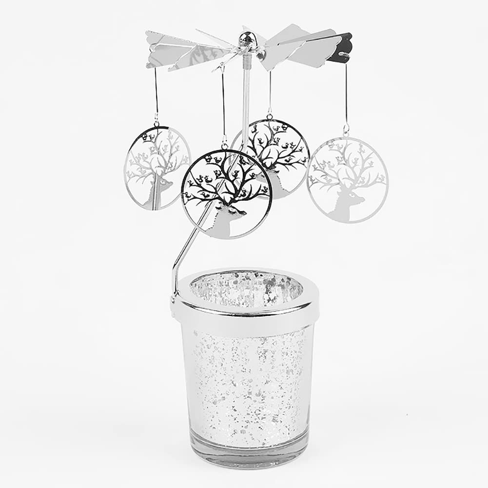 Rotary Candle Holder, Spinning Windmill Candlestick Carousel Candle Tea Light Holder with Romantic Candlestick Ornament for Wedding Party Christmas Home Decor