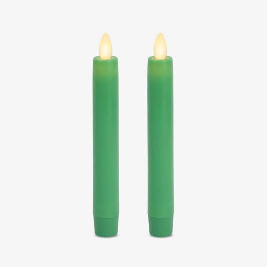 Luminara Set of 2 Flameless Candle Tapers (0.87" x 6.7") Flat Top Real Wax Unscented (Vibrant Green)
