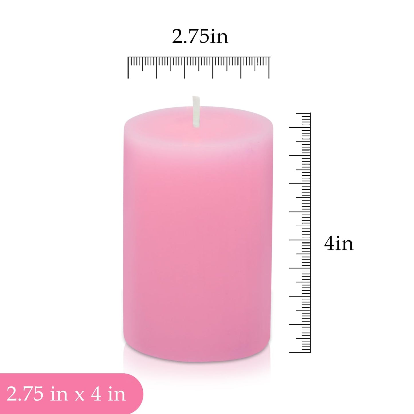 2.75“ x 4” Hand Poured Unscented Pink Candles, Dripless Pillar Candles Set of 6, Long Burning, Clean and Neat, Burn Time Approx. 90 Hours, Rustic, Weddings, Dinner Parties, Christmas, and Home Décor