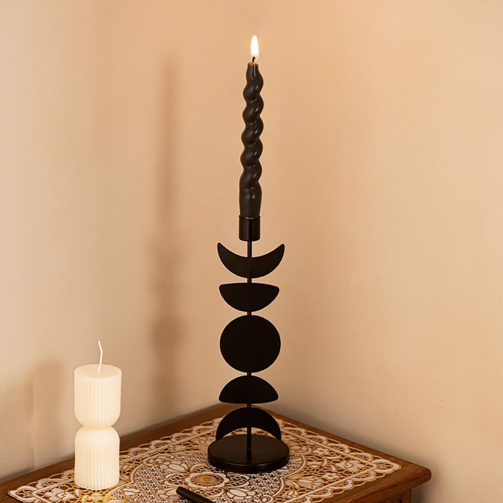 Iron Taper Candle Holder Matte Black Tall Star Moon Candlestick Holders Decorative Candle Stand Candlestick Holder for Wedding, Dining Table, Party Home Decoration (A)