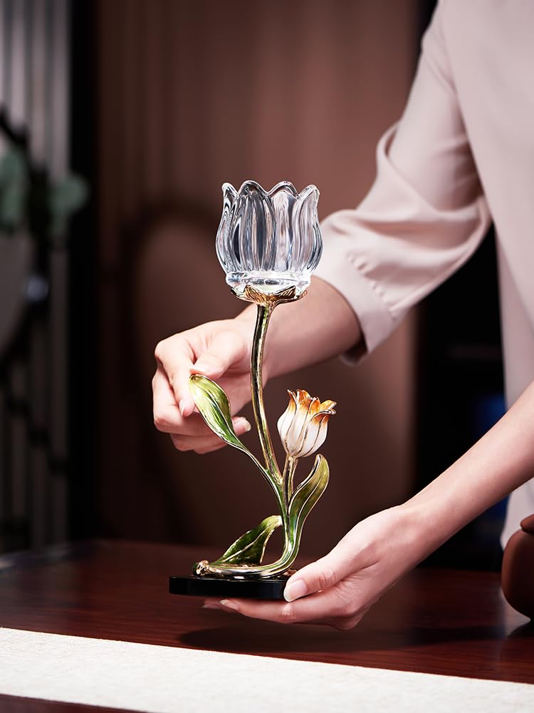 Candle Holder Creative Crystal Tulip Candlestick French Romantic Atmosphere Table Decoration Home Incense Candlestick Home Decoration Candlestick