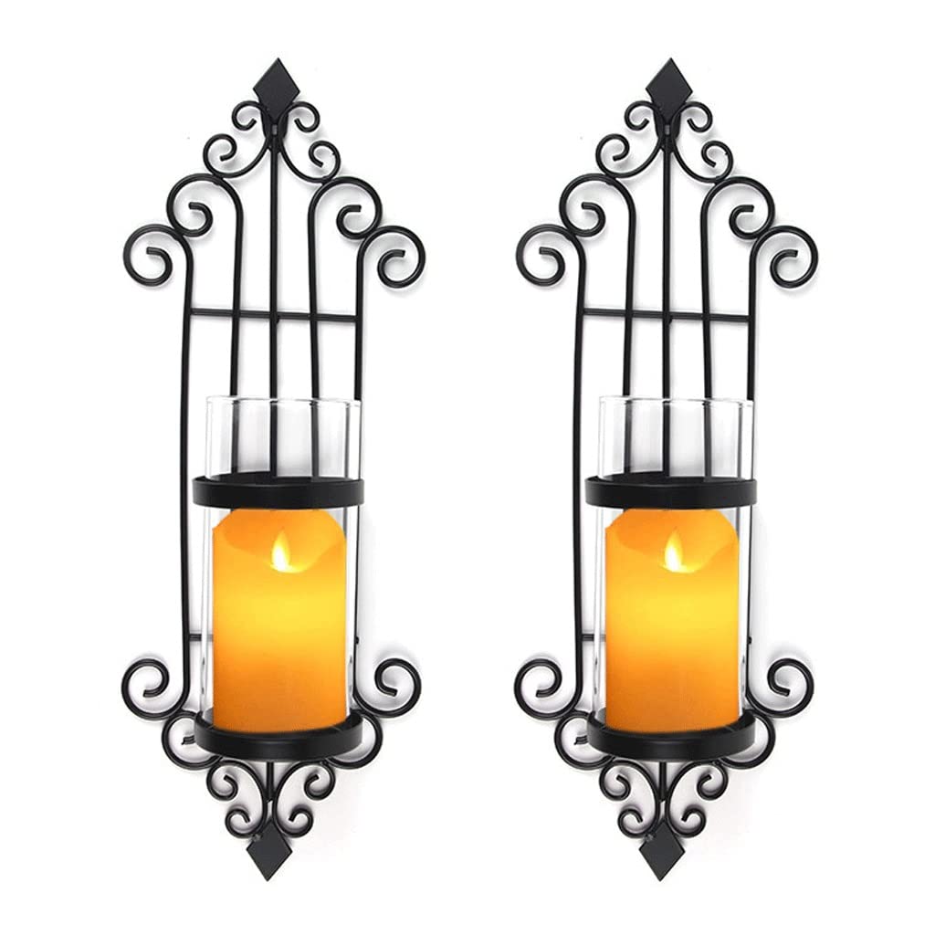 UNNS Candlestick Holder Wrought Iron Wall Candle Holder Wall Hanging Black Glass Candle Holder Suitable for Dinner Living Room Kitchen Dining Room Candle Holders (Color : A)