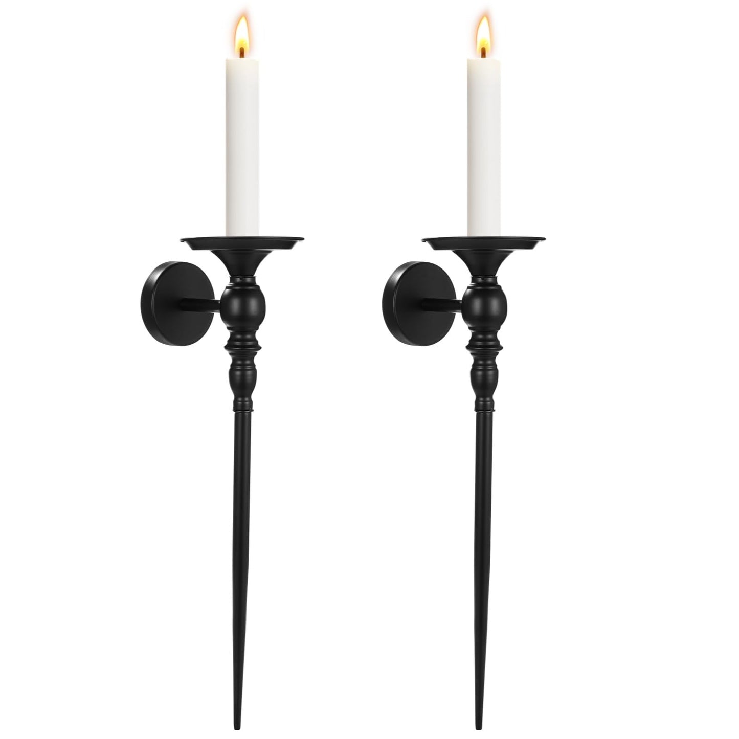 2 Pcs Candle Sconces Wall Decor Set, Black Gothic Wall Candle Holder, Iron European Style Candle Holder, 24 x 5.5 x 5.5 in