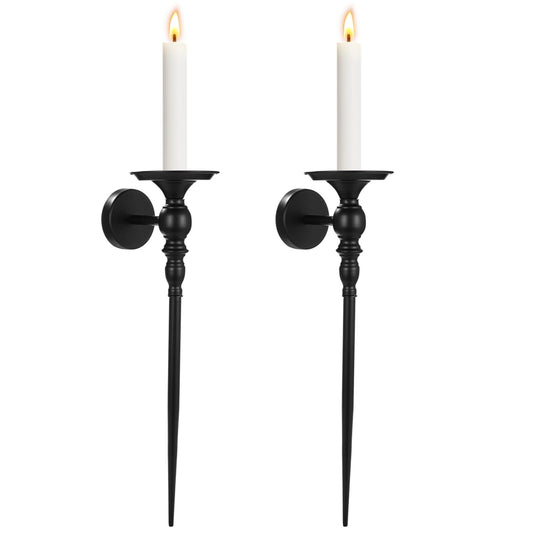 2 Pcs Candle Sconces Wall Decor Set, Black Gothic Wall Candle Holder, Iron European Style Candle Holder, 24 x 5.5 x 5.5 in