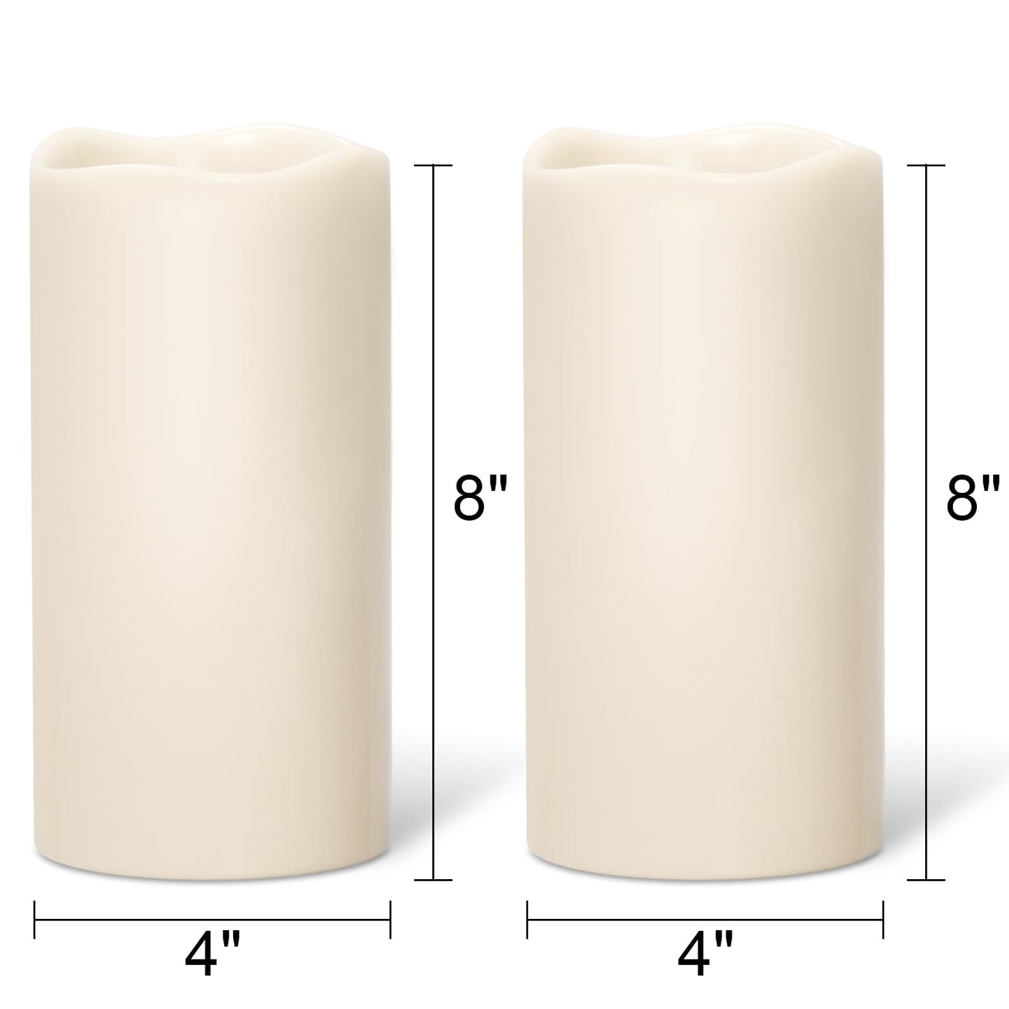 Wondise Solar Powered Candles IP65 Outdoor Waterproof Rechargeable LED Candles Battery Operated Dusk to Dawn Plastic for Camping Patio Porch Lanterns(2 Pack, 4" D x 8" H)