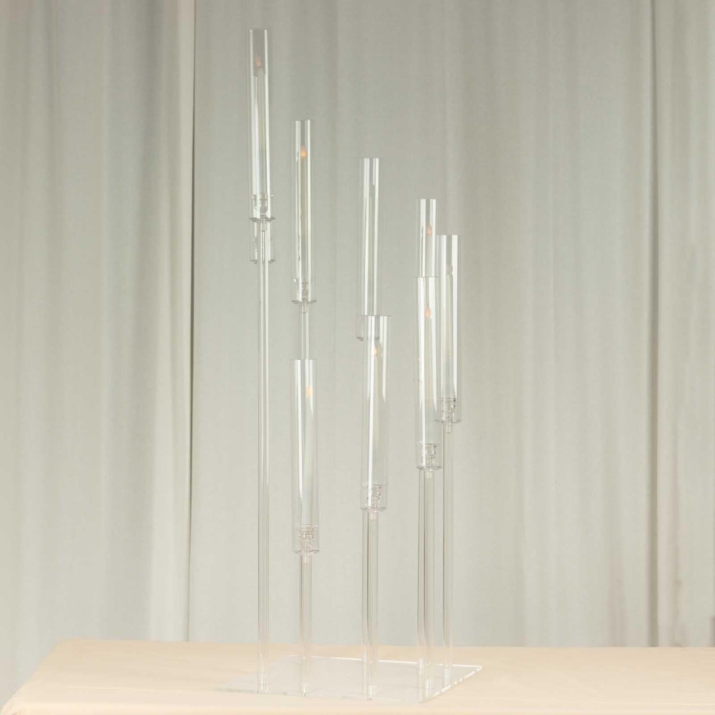 Efavormart 9 Arm Clear Acrylic Cluster Taper Candle Holder Candelabra, Pillar Candle Stick Stand with Square Base - 4ft Tall