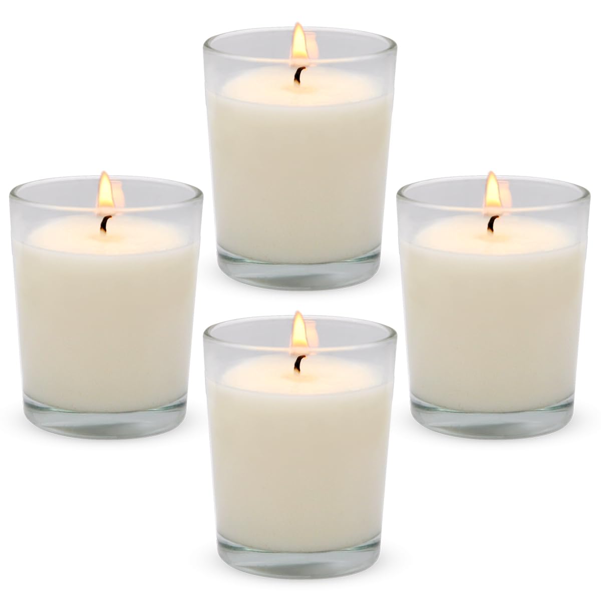 4 Packs Unscented White Votive Candles in Glass, 2 Inch Natural Soy Wax Scentless Candles for Christmas Wedding Party Home Decor Holidays Relaxation Spa, 12-15 Hour Burning Time