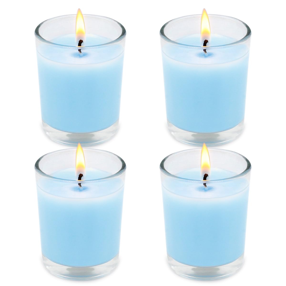 Set of 4 Babyblue Votive Candles Clear Glass Filled Unscented Soy Wax Candle for Home Spa Weddings Holiday Baby-Shower Party and DIY