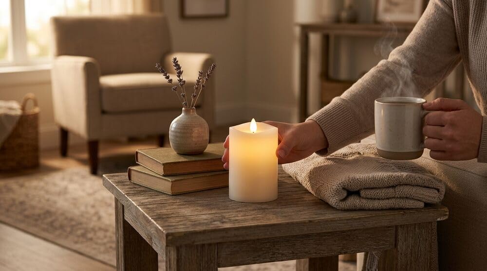 Mikasa LED Wax Pillar Candle 3 x 4 Inch White Flameless Candle with Dancing Flame Effect - Battery Operated with 5-Hour Timer for Home Decor and Table Ambiance