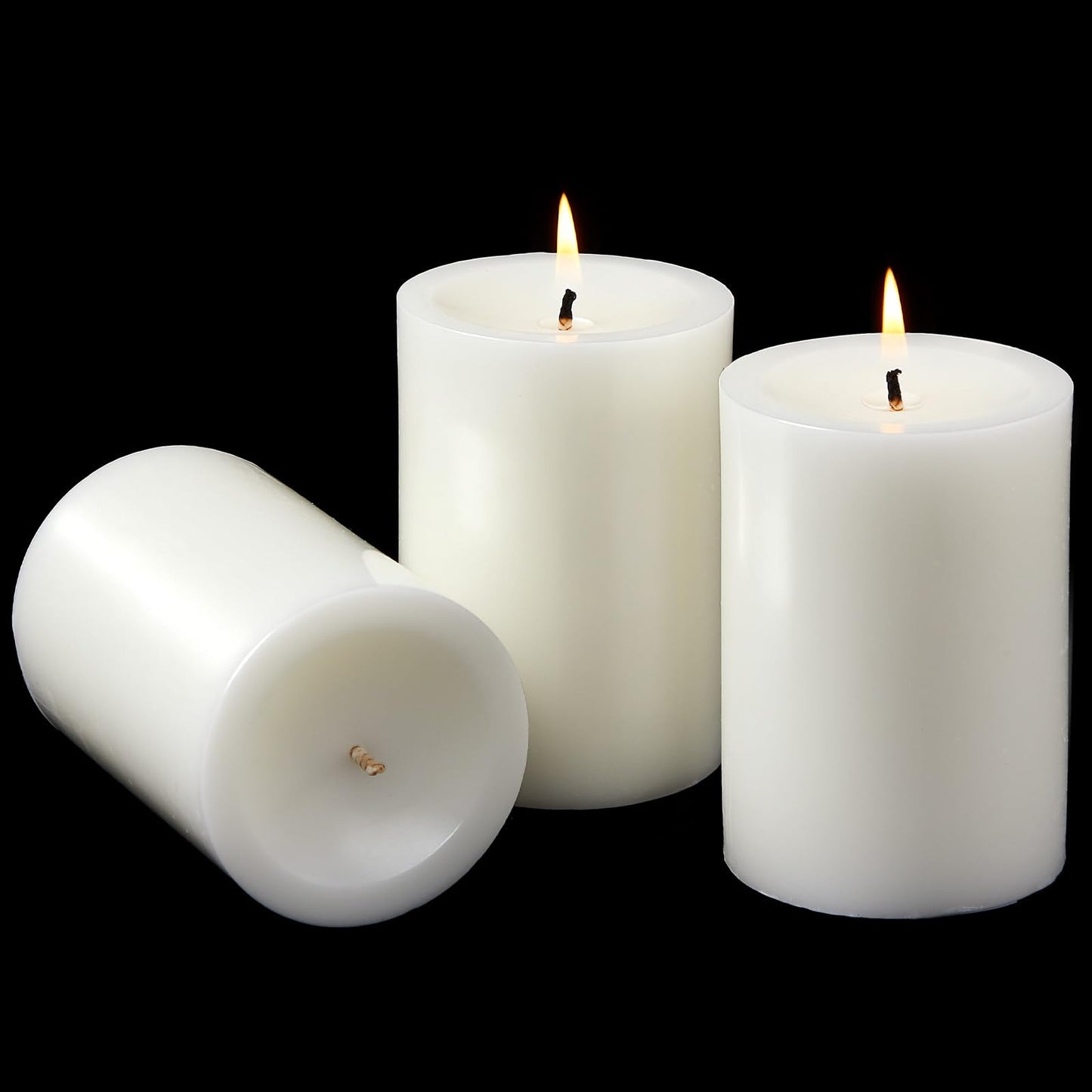 Ashlux 3x4 Inch White Pillar Candles, Set of 3 Wax, 56 Hours Long Burning, Unscented and Dripless Pillar Candles Bulk for Christmas Lights, Wedding, Parties, Spas, Home Decorative