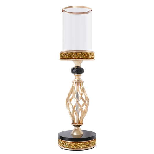 Candle Holder, Crystal Candlesticks Holder Set, Tabletop Pillar Candle Holders for Wedding, Parties, Events, Chirstmas, Home Decor, Table Centerpieces (Gold 01, L)