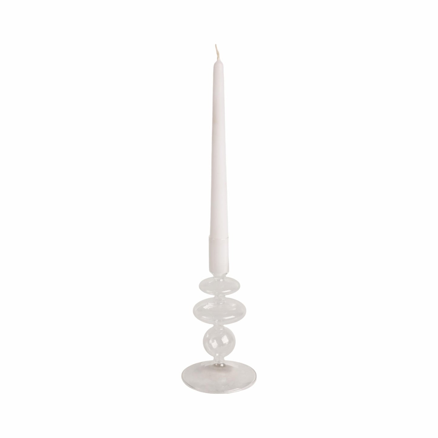 Glass Candle Holder - Taper Candle Holders for Table Decor, Dining Room or Mantel Display, Modern Disc and Sphere Design Home Decor Candle Holder – 7", Frosted Clear Glass