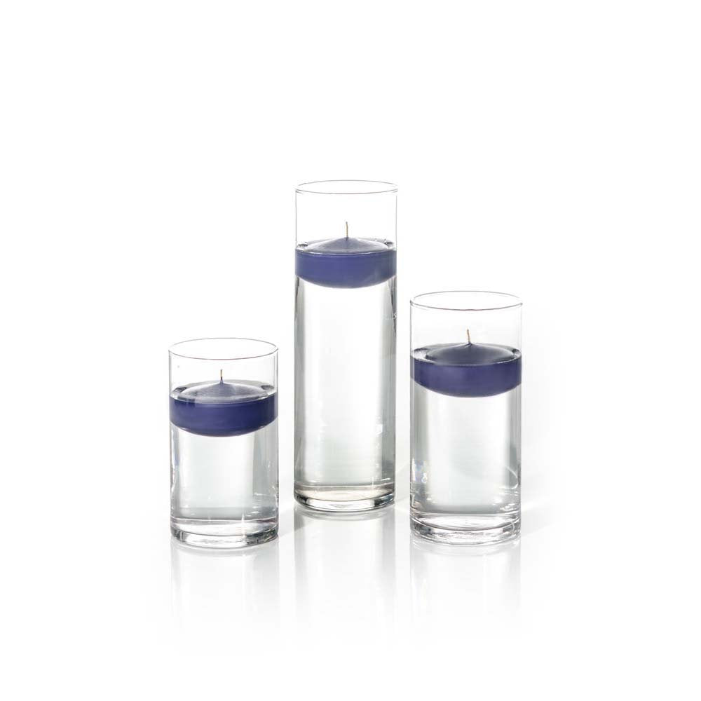yummi Set of 18 Floating Candles and Cylinder Vases - Navy Blue