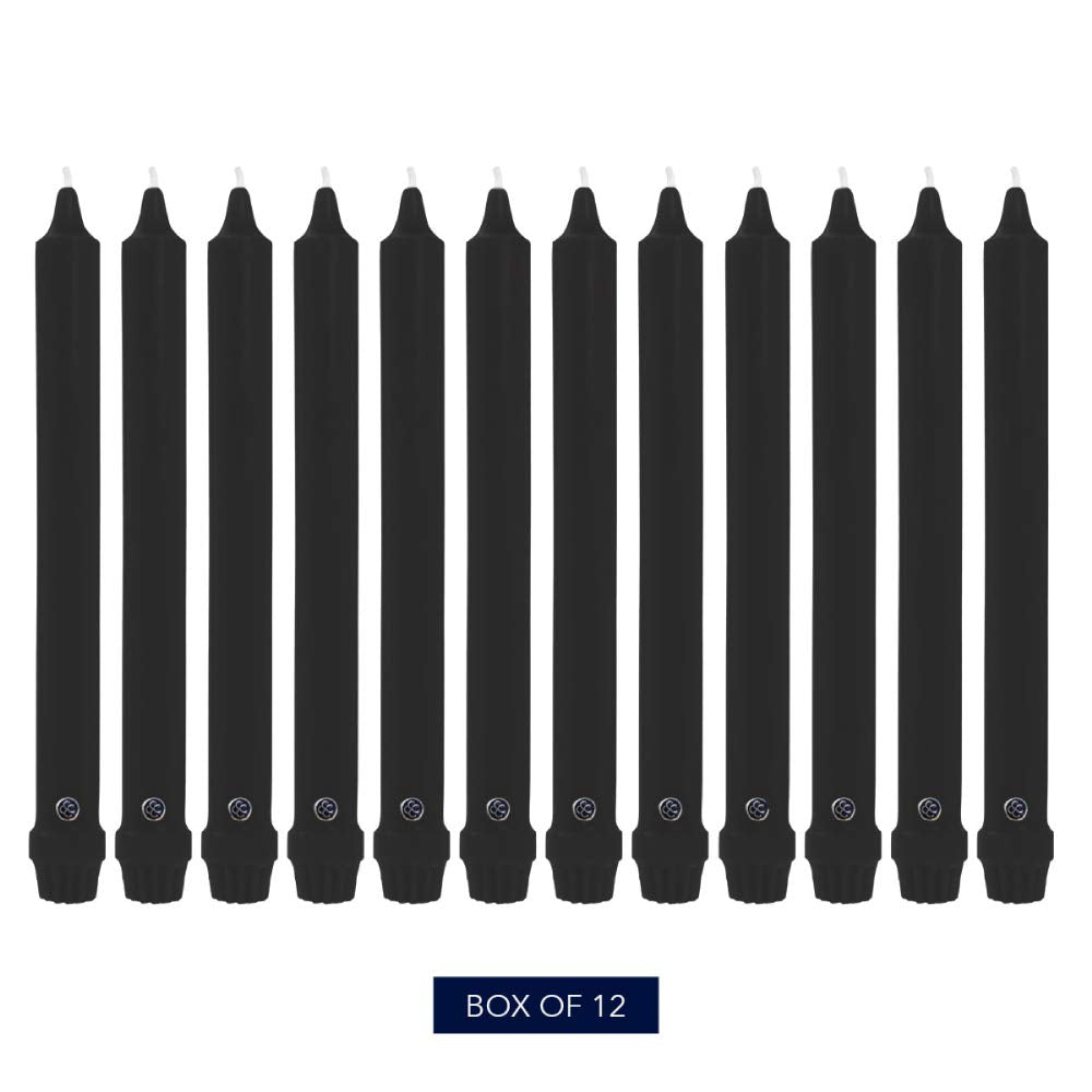 Colonial Candle Unscented Taper Candle, Classic Collection, Black, 10 in, Pack of 12 - Up to 8 Hours Burn