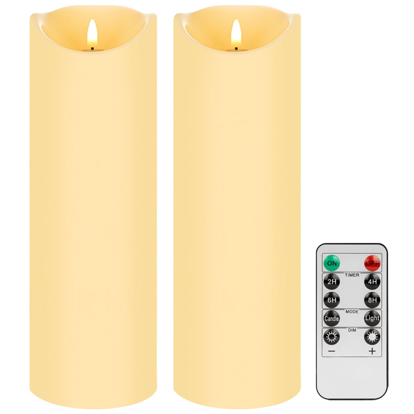 Mingfuxin Outdoor Flameless Candles with Remote, 12" X 4" Waterproof LED Pillar Candles Battery Operated for Lartern Porch, Set of 2