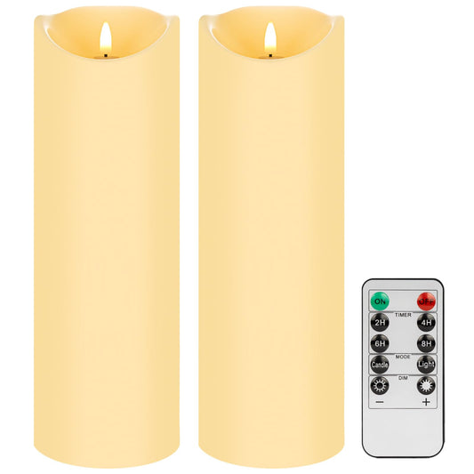 Mingfuxin Outdoor Flameless Candles with Remote, 12" X 4" Waterproof LED Pillar Candles Battery Operated for Lartern Porch, Set of 2