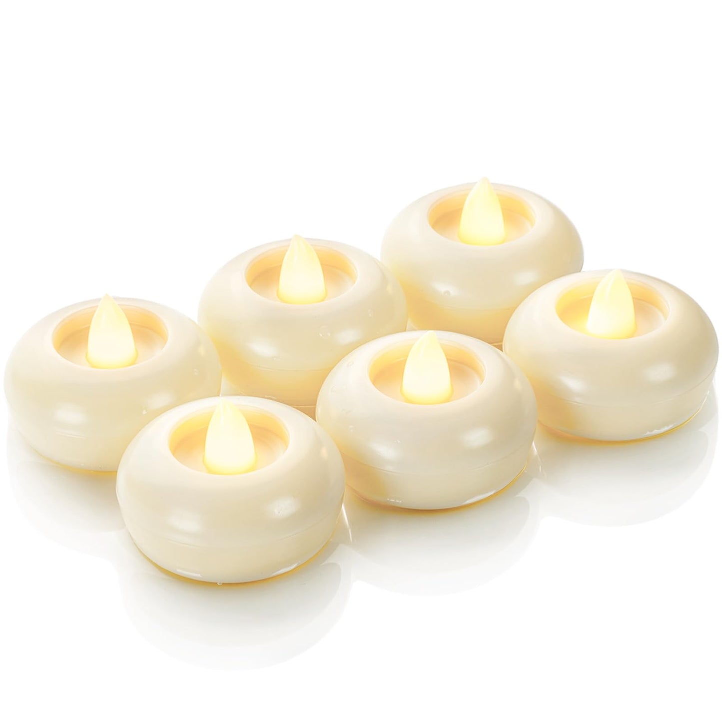Homemory 6 Pack 2” Flameless Led Floating Candles, 200 Hour Battery Operated Flickering Waterproof Tealights for Cylinder Vases, Centerpieces at Wedding, Party, Pool, Holiday (Ivory Base)