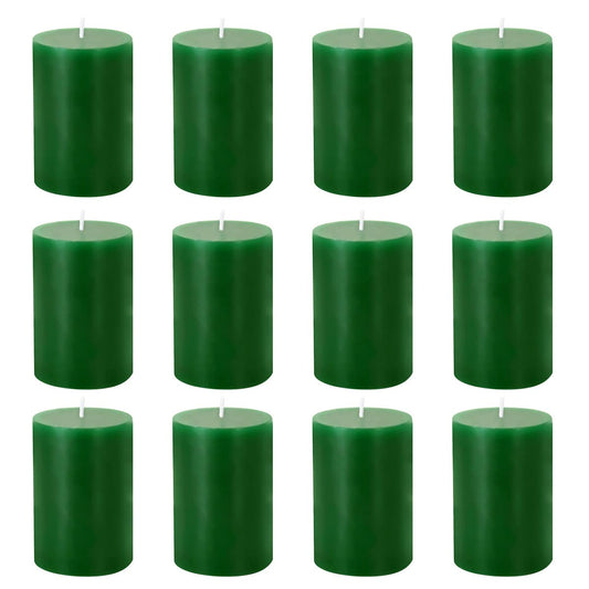 2x3 Green Pillar Candles, Set of 12, Holiday Candles, Unscented for Christmas, Home Decor