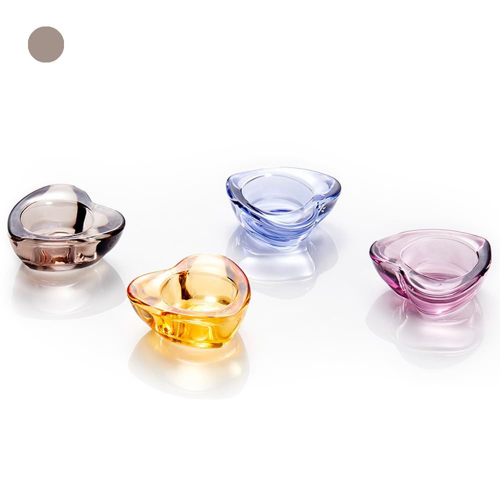 Elivia Grey Tealight Candle Holders - Set of 12, Heart-Shaped Chunky Glass Candle Holder, 2.9" Diameter - CH02 - Tea Grey